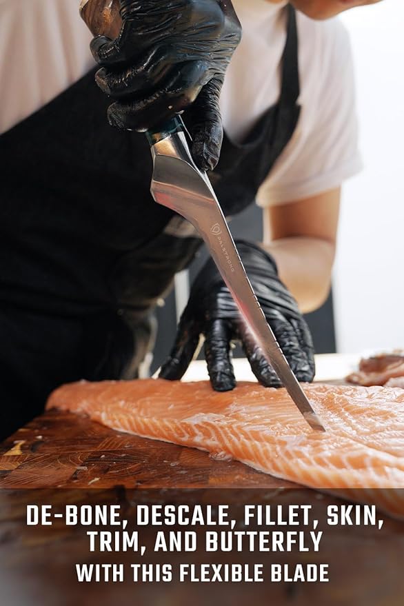 Dalstrong Valhalla 7" Fillet Knife — Flexible High-Carbon Blade (8–12° Edge), Unique Wood Resin Handle - For Filleting Fish, Deboning Proteins, Trimming Silverskin — Leather Sheath, Customer Support