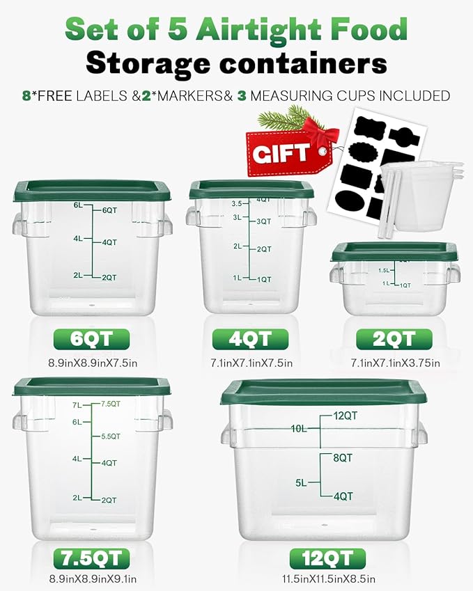 2QT 4PCS NSF Commercial Clear Food Storage Containers with Lids(GREEN)