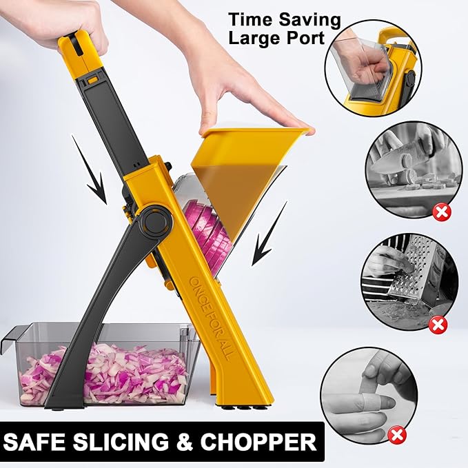 QYKIC Mandoline Slicer for Kitchen, Adjustable 0.1-8mm (6 in 1 Yellow)
