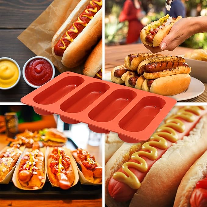 Webake 6 Inch Hot Dog Bun Pan, 2 Pack SIlicone Hotdog Bun Molds Nonstick Bread Forms, Mini Baguette Sandwich Baking Tray for Sub & hoagie roll