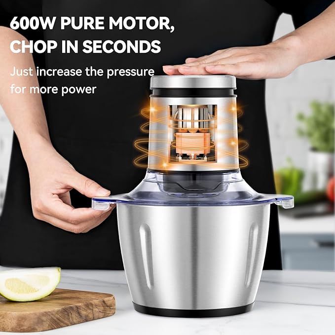 LINKChef Food Processor Small, 10 Cup Food Chopper with Container, 2.3L 600W Electric Meat Grinder for Home Use, Stainless Steel Mini Food Processor for Kitchen, Vegetable, Onion, Garlic, Salad