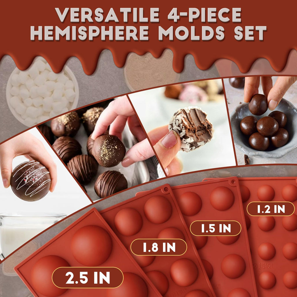 HKNMTT Hemisphere Silicone Molds 4 Size Set for Hot Cocoa Chocolate Bombs Valentines Semi Ball Making Kit Cake Decor Mould, Food Grade Non-stick Kitchen Baking Supplies Oven Safe