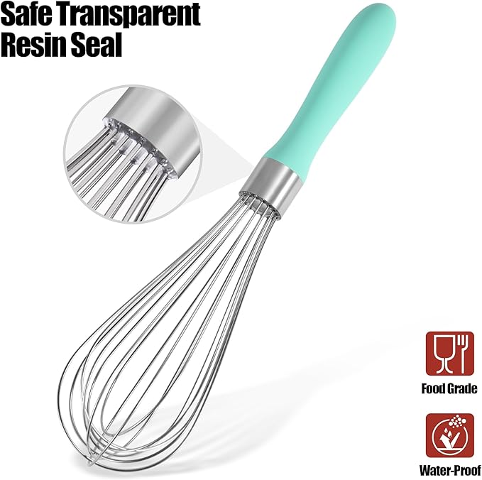 Doosu 18/8 Stainless Steel Balloon Whisk for Cooking (8 Wires, Aqua Sky)