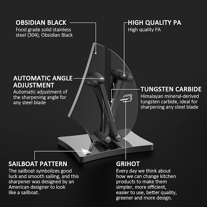 Grihot VN3 Professional Knife Sharpener | 3-Action Tungsten Carbide, Black
