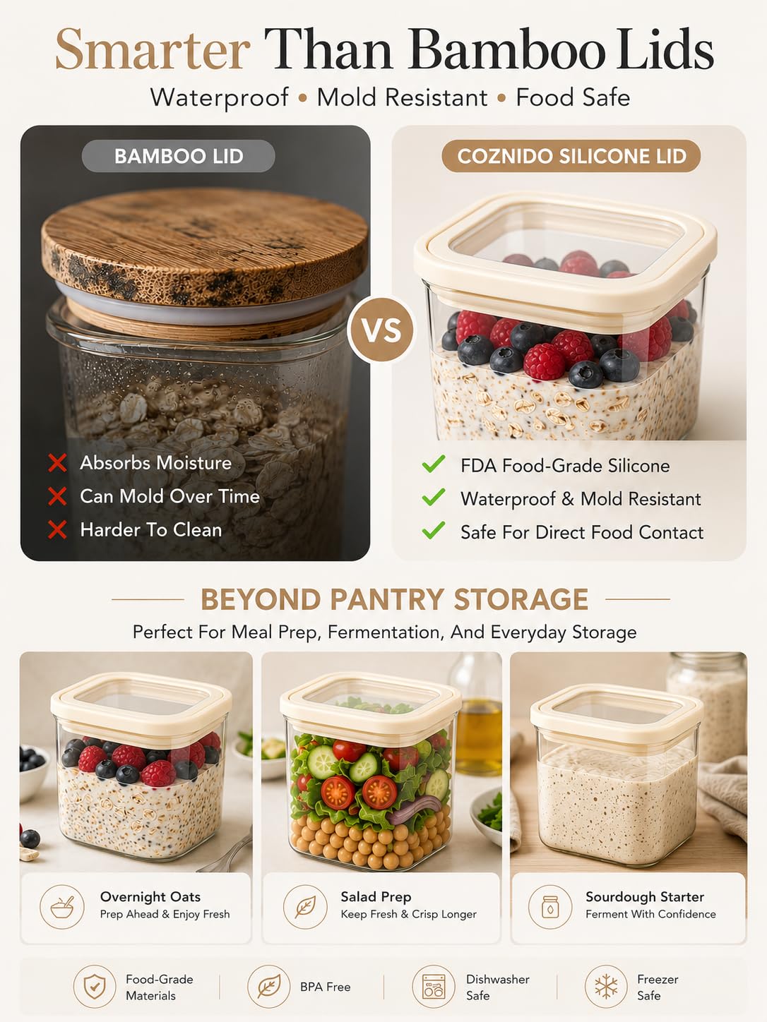 CozNido Small Glass Food Storage Containers with Glass Lids 4 pcs 24fl.oz