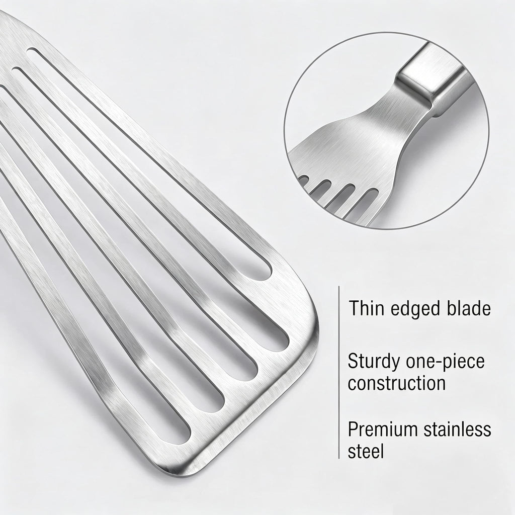KSENDALO Thin Sturdy Fish Spatula Stainless Steel for Kitchen-Silver