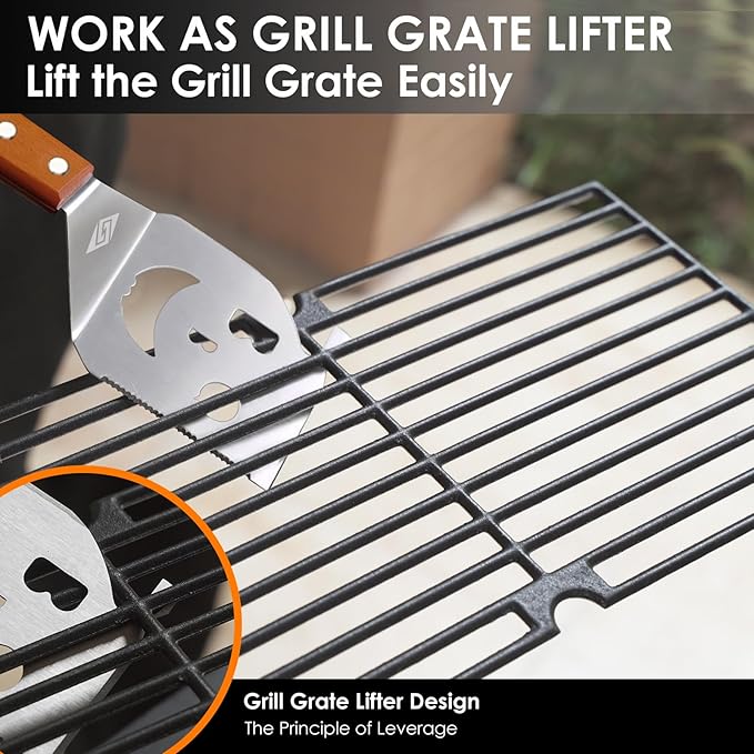 STEVEN-BULL S Heavy Duty BBQ Grill Tongs and Spatula for Outdoor Grill, 17” Long 5-in-1 Grill Spatula Comes with an 16” Long Locking Kitch Tongs, Best BBQ Gifts for Barbecue Grilling Master