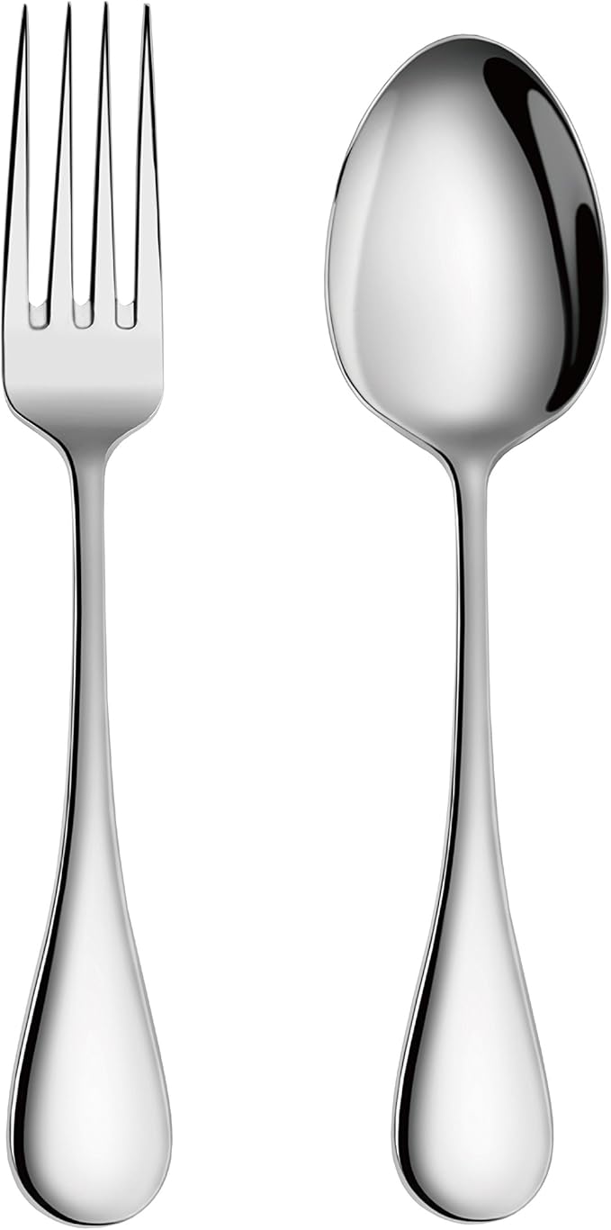 Artaste 56426 Rain 18/10 Stainless Steel Large Serving Spoons and Forks Set, 6 of Each, 12 Pieces, Silver