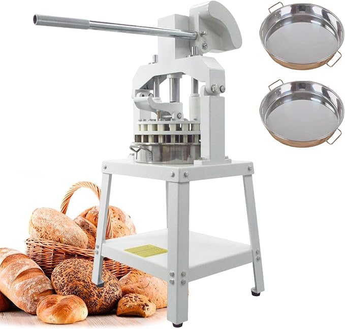 Yokoma Manual 24PCS Dough Divider Commercial 24pcs Dough Divider Manual Doughs Dividing Cutting Machine with 2 Stainless Steel Basin for Commercial Baking, 1.59-8.46oz(45-240g) Weight Range