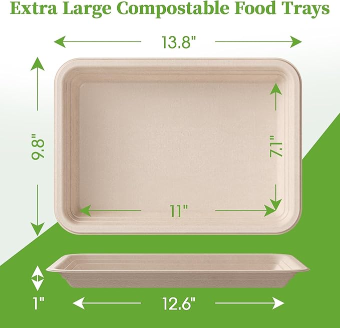 ECOLipak 100 Pack 14 in Compostable Natural Disposable Food Crawfish Trays