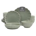 Gibson Elite Malibu Shore 16 Piece Scallop Stoneware Reactive Glaze (Service for 4) Ceramic Plates and Bowls Dinnerware Set - Green