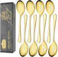 Keyoxy 8 Piece Stainless Steel Serving Spoon Set - 4 Large, 4 Slotted,Dishwasher Safe,10-Inch,Gold, for Parties/Kitchen/Buffet/Catering