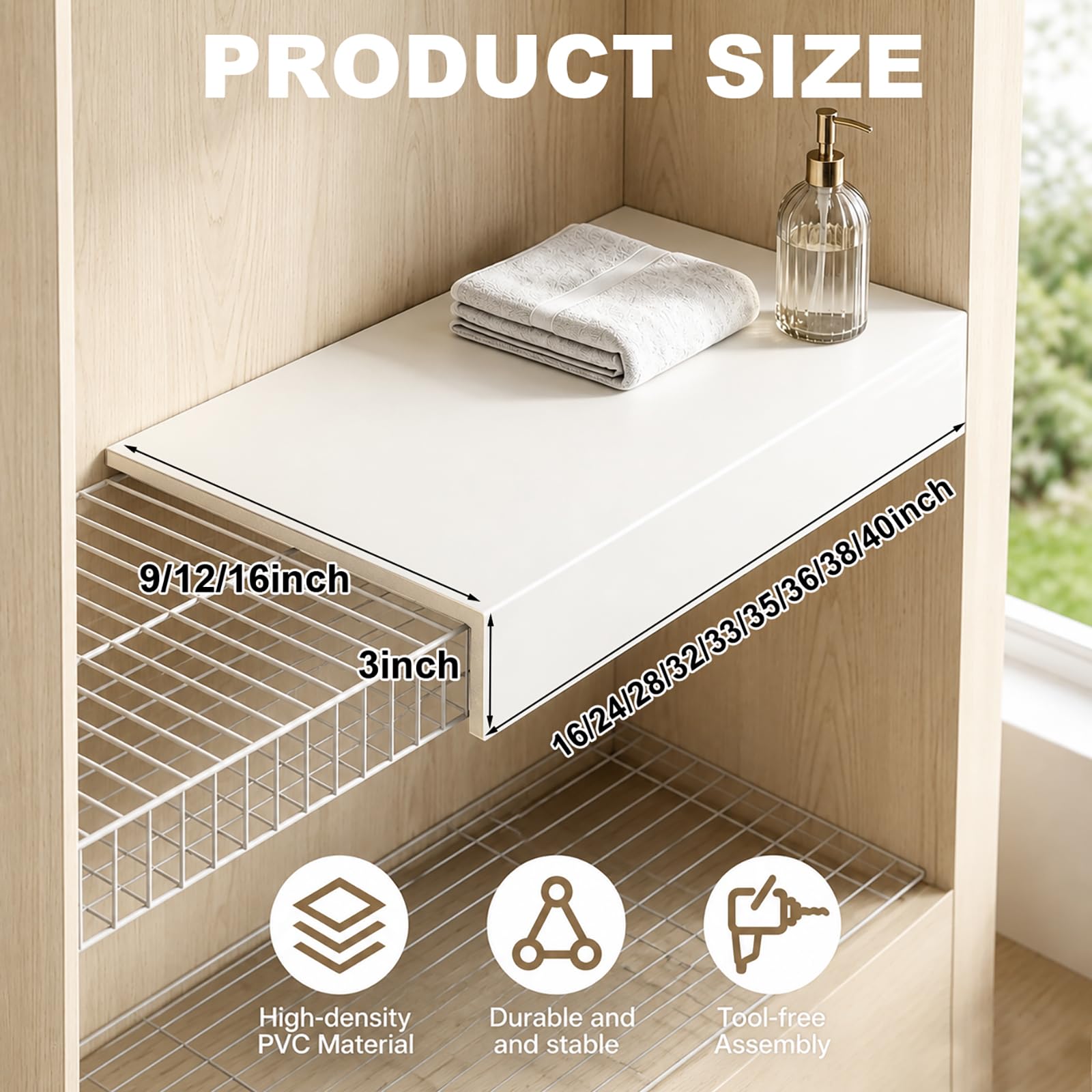 5 Pcs Wire Rack Covers 16x9x3 inch PVC Pantry Shelf Cover 0.31 inch Thick Removable Closet Wire Rack Shelf Covers,Decoration Kitchen Bathroom Office Shelving (Light Luxury White,16x9x3 inch)