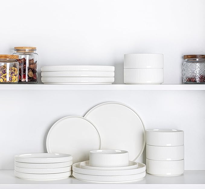 TheTerra Ceramic Dinnerware Set for 4, 12-Piece Plates and Bowls Set