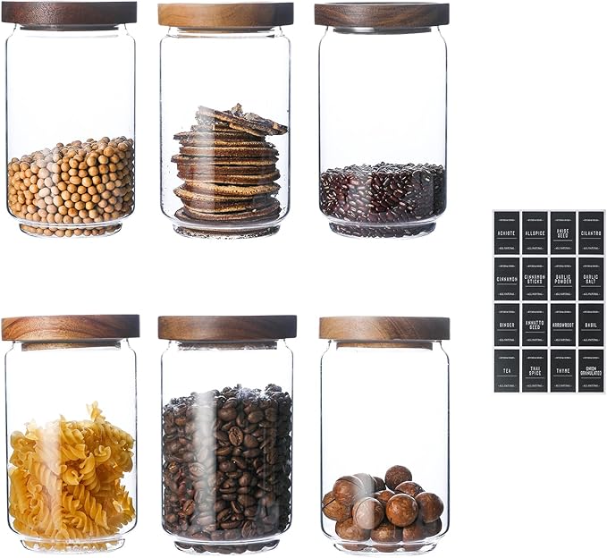 Homtop 25 OZ Glass Jars 6 Pack with 112 Labels