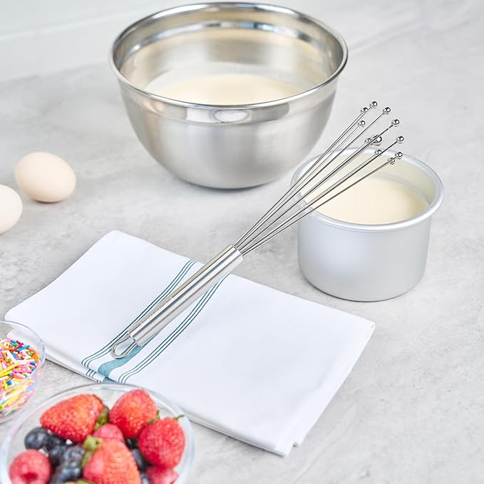 Restaurantware 10.5 in Stainless Steel Ball Whisk - 24 Pack - German Standard Egg Beater with Ergonomic Handle, Dishwasher Safe - Manual Mixer Cooking Whisk for Baking, Stirring, Sauces, Beating