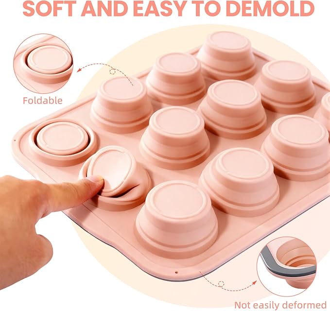 BHNJUTM 12-Cup Silicone Muffin Pan for Baking - Premium Nonstick Muffin Tin with Metal Reinforced Frame, Easy to Clean Silicone Cupcake Molds, Dishwasher & Oven Safe BPA Free (one pink)