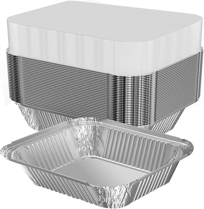 WANBAO 8.3"x6.2" 2.25LB Disposable Tin Foil Pans with Lids, 200 PACK