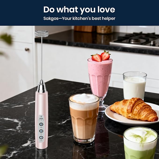 Milk Frother Wand Rechargeable Handheld Electric Whisk 3 Speed Adjustable