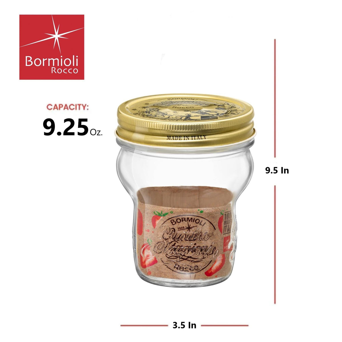 Bormioli Rocco Quattro Stagioni Stacking Jar, 9.25oz - ClearGold, Set of 12