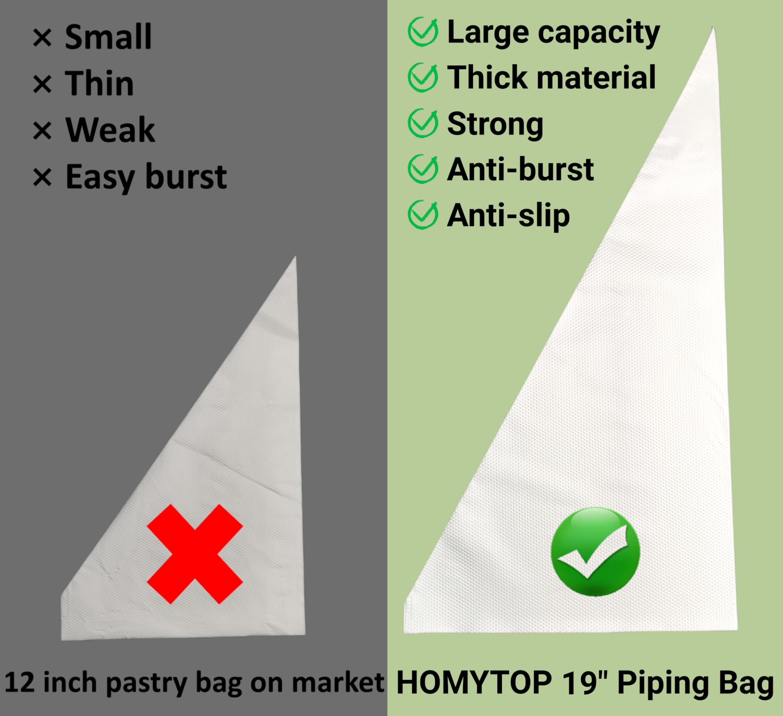 HOMYTOP 19 Inch Extra Large Piping Bags 200 Pack - Disposable Pastry Bags - Thick Anti-Burst Pastry Icing Frosting Piping Bags For Decorating Cupcakes Cakes Cookies (Large 19 Inch-200 Pack)
