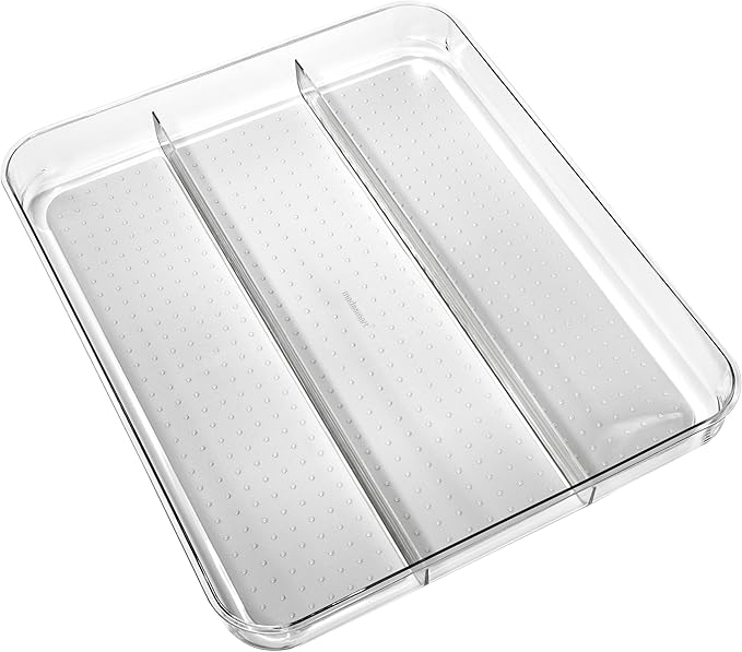 madesmart Clear 3 Compartment Utensil Tray, Grey
