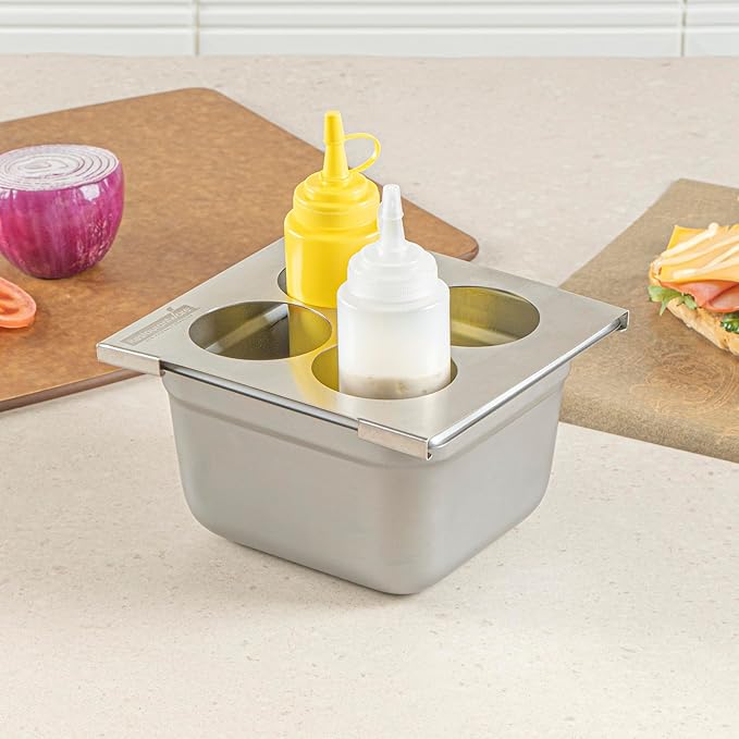 Restaurantware Stainless Steel Bottle Organizer - 1 Count - 6.299 x 7.087 x 0.394 Inches - Dishwasher-Friendly Condiment Holder - Kitchen Bottle Rack - Space-Saving Design - Silver