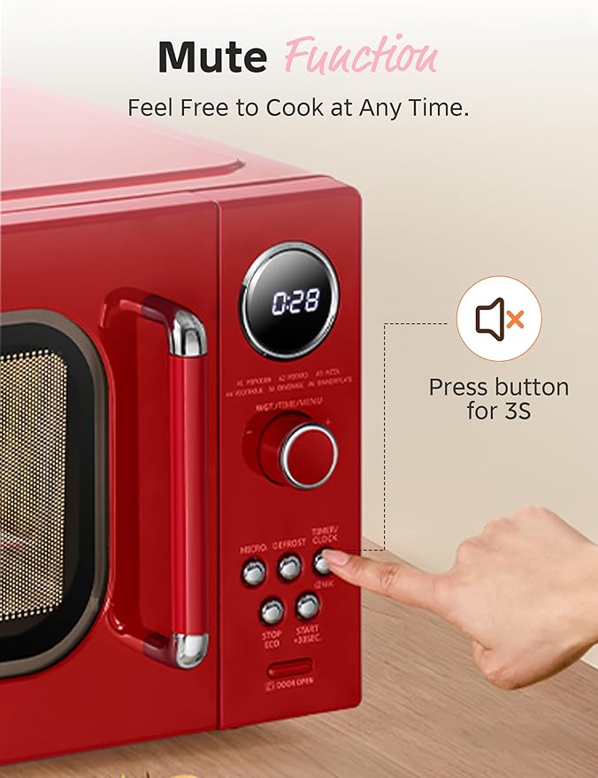 COMFEE' Retro Microwave Oven, 0.9 Cu.Ft 900W Countertop, Red