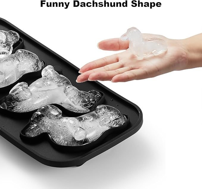 ACOOKEE 3D Dachshund Dog Ice Cube Mold, 4 Hole Fun Shapes Large Dachshund Dog Ice Cube Tray for Whiskey,Cocktail,Bourbon, Cute Novelty Dachshund Gifts for Women, BPA Free