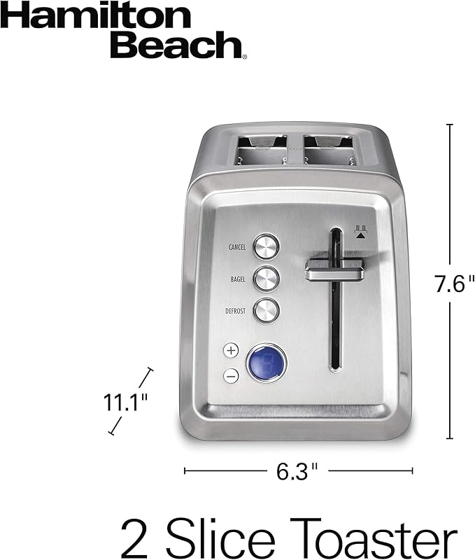 Hamilton Beach 2 Slice Toaster with Digital Read Out, Extra-Wide Slots, Bagel Setting, Toast Boost, Slide-Out Crumb Tray, Auto-Shutoff & Cancel Button, Defrost Function, Stainless Steel (22796)