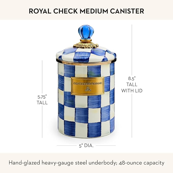 MACKENZIE-CHILDS Enamel Canister, Medium, Blue-and-White Royal Check