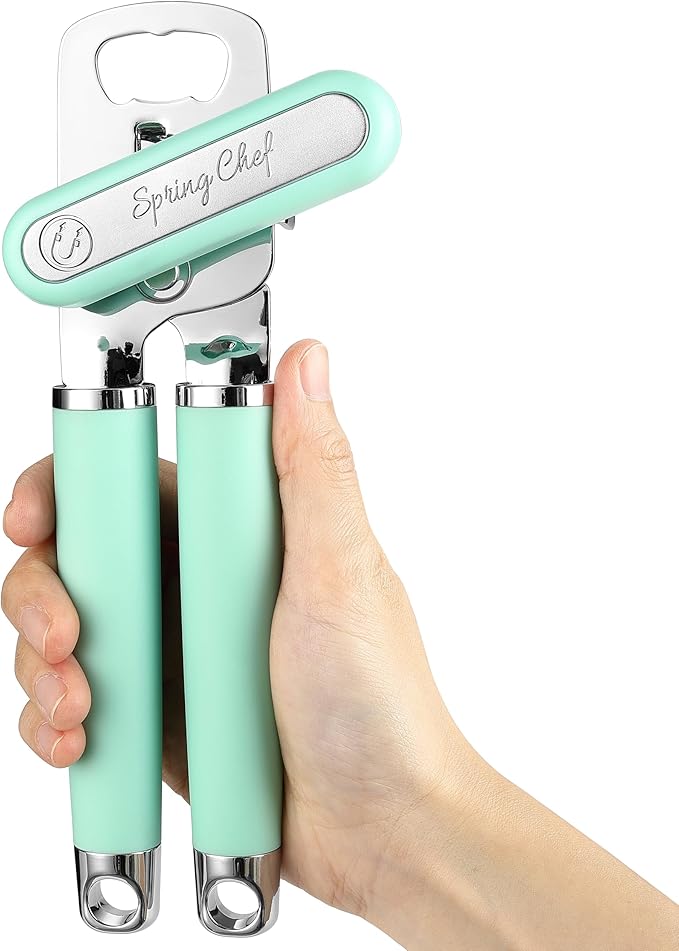 Spring Chef Stainless Steel Manual Can Opener with Soft Grip Handles, Mint