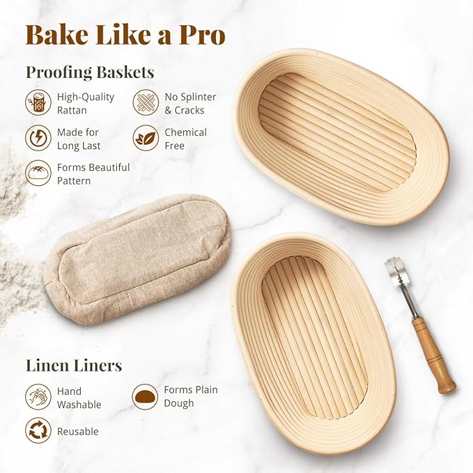 BAVIFY Sourdough Starter Kit, Banneton Bread Proofing Baskets Set