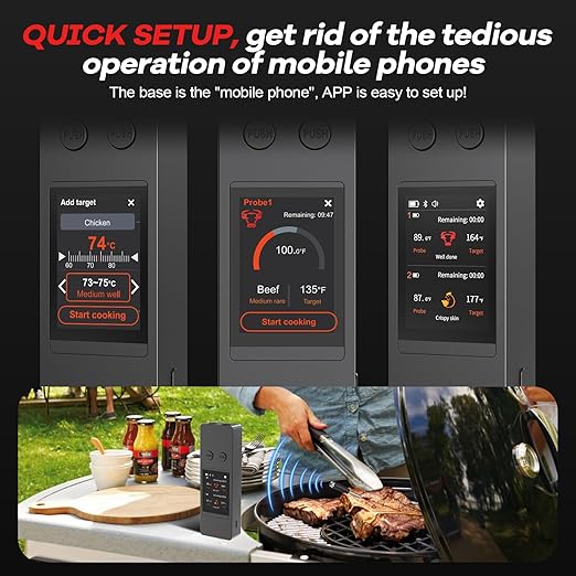 800FT Wireless Meat Thermometer Digital with 2 Upgraded Ultra-Thin Probe, Large Touchscreen, Kitchen Food Thermometer for Cooking Oven, Smoker, Rotisserie, BBQ, Christmas Gifts (White)