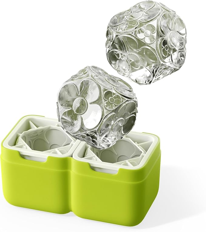 Ice Molds, Large Easy-Release Cube with Flower Pattern, Set of 2, Deco