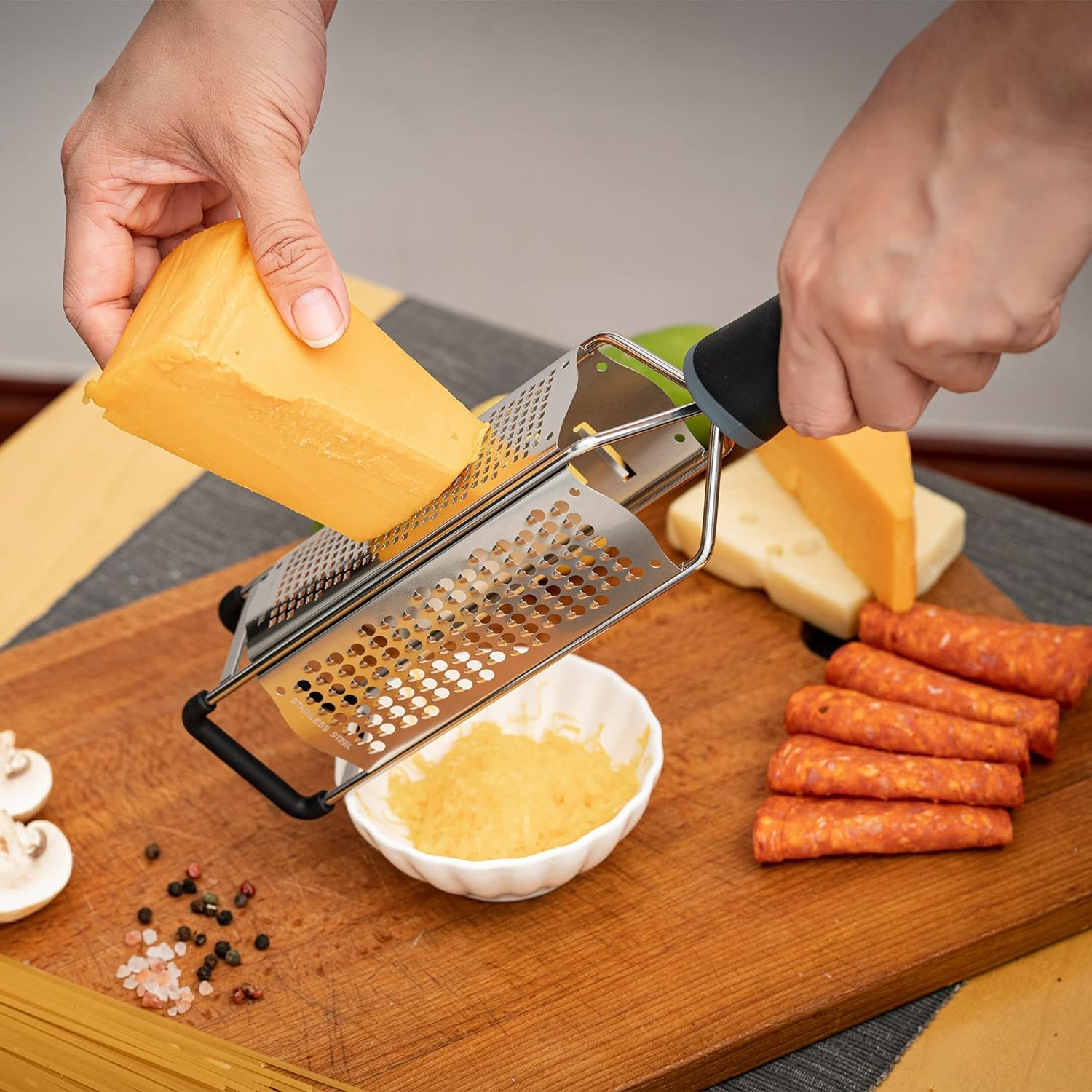3-in-1 Lemon Zester & Cheese Grater, 304 Stainless Steel, 12-Inch, Black