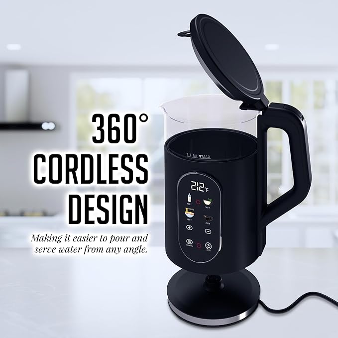 OVENTE 1.7L Electric Kettle with Digital Touchscreen, 1500W, Black KD96B