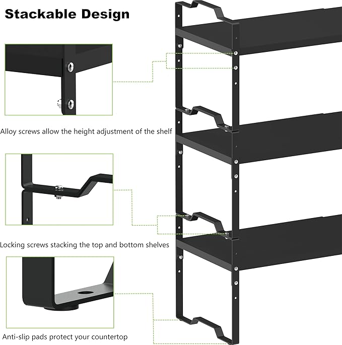 Jojocross Expandable Shelf for Cabinet Organizer Adjustable Stackable Spice Rack at Kitchen and Bathroom More, Counter Countertop Cupboard Organization Pantry Storage(LARGE/1PACK/BLACK)