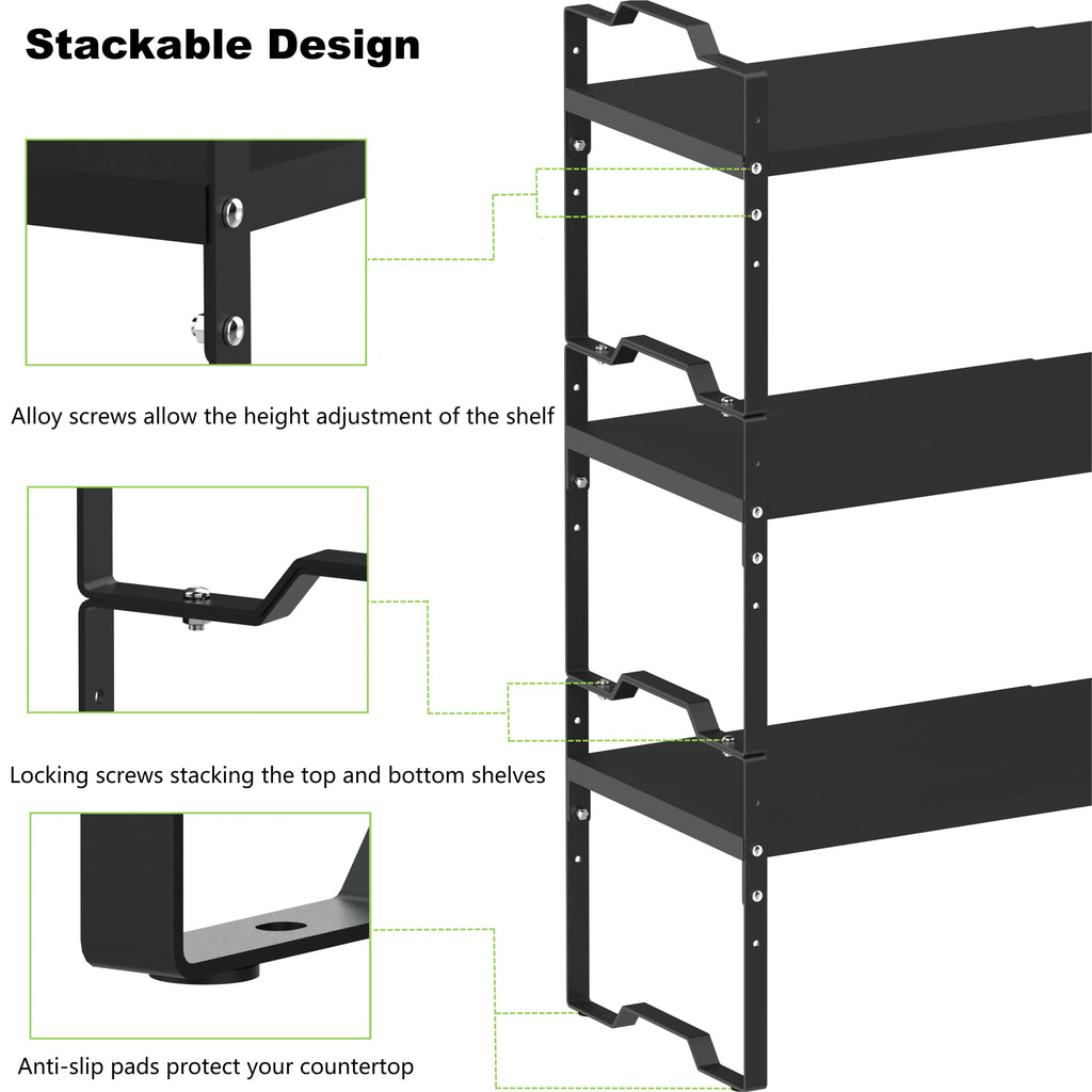 Jojocross Expandable Shelf for Cabinet Organizer Adjustable Stackable Spice Rack at Kitchen and Bathroom more, Counter Countertop Cupboard Organization Pantry Storage(MEDIUM/2PACKS/BLACK)