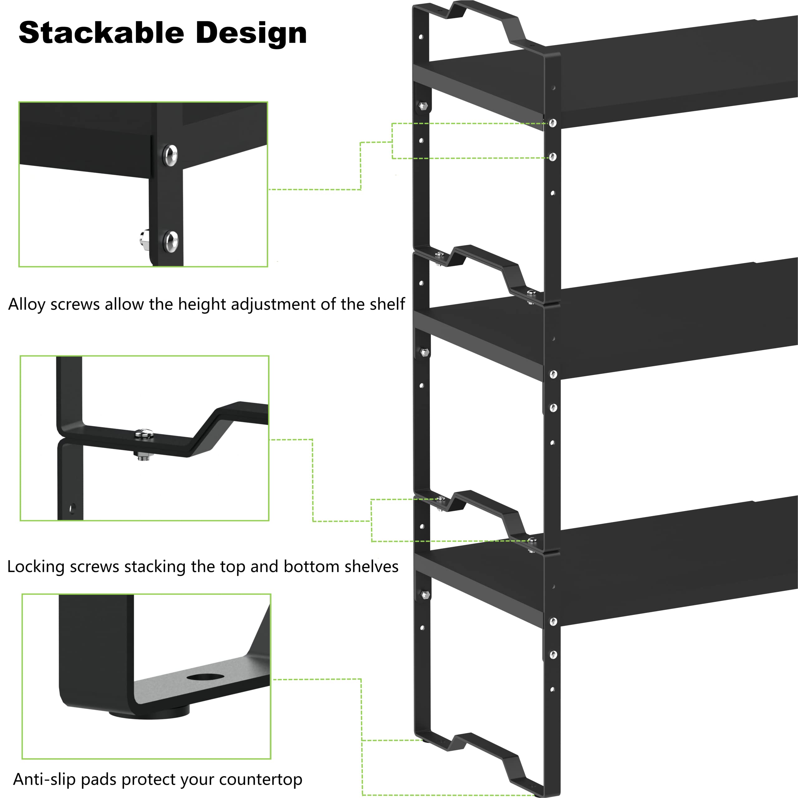 Jojocross Expandable Shelf for Cabinet Organizer Adjustable Stackable Spice Rack at Kitchen and Bathroom more, Counter Countertop Cupboard Organization Pantry Storage(MEDIUM/2PACKS/BLACK)