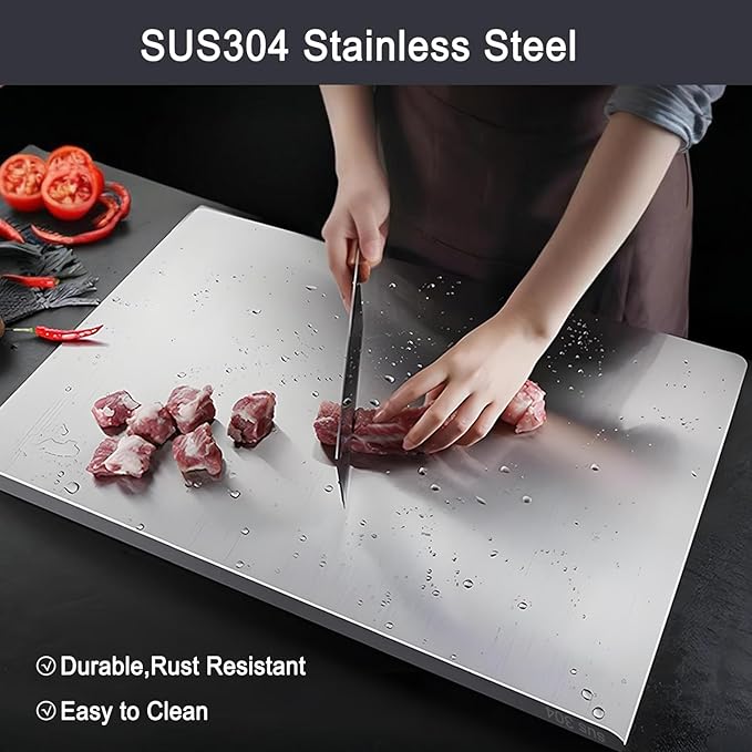 304 Stainless Steel Cutting Board – Stainless Steel Kitchen Chopping Boards Non-Slip, Dishwasher Safe – Ideal for Meat, Vegetables, Fruits, Bread & Baking – Commercial & Home Use (27.5 * 19.6in)