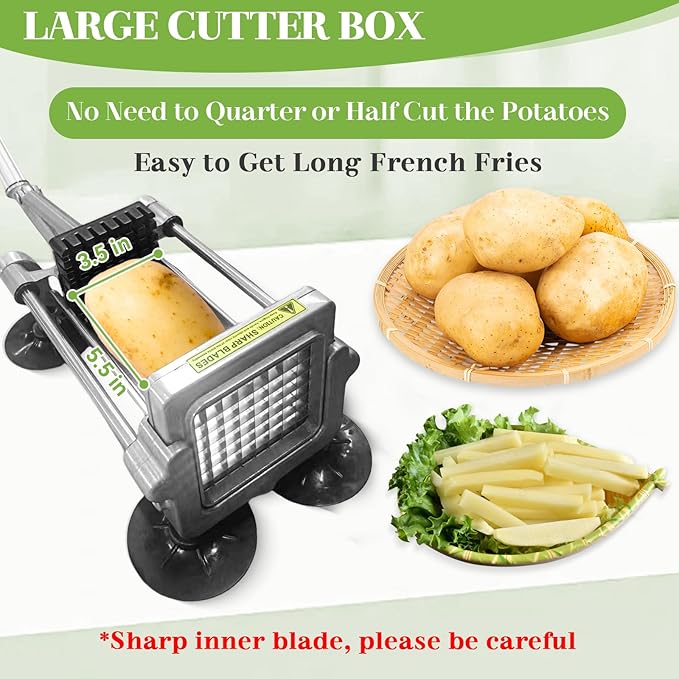 KSIFJRTO Commercial French Fry Cutter, Heavy Duty Potato Slicer with 3/8 and 1/4Inch Blade, Stainless Steel Potato ChopperFrench Fries Cutter with Suction Feet,