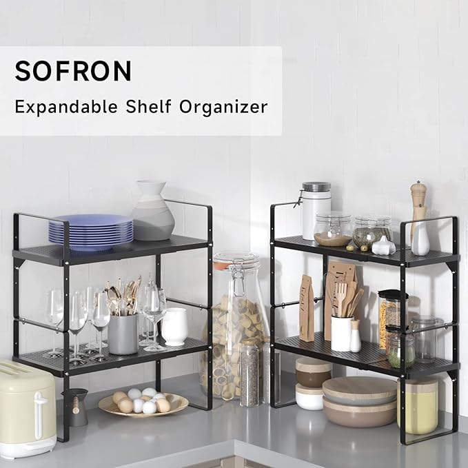 SOFRON Expandable Storage Shelf, Stackable Organizer Rack, Black Small 1 PK