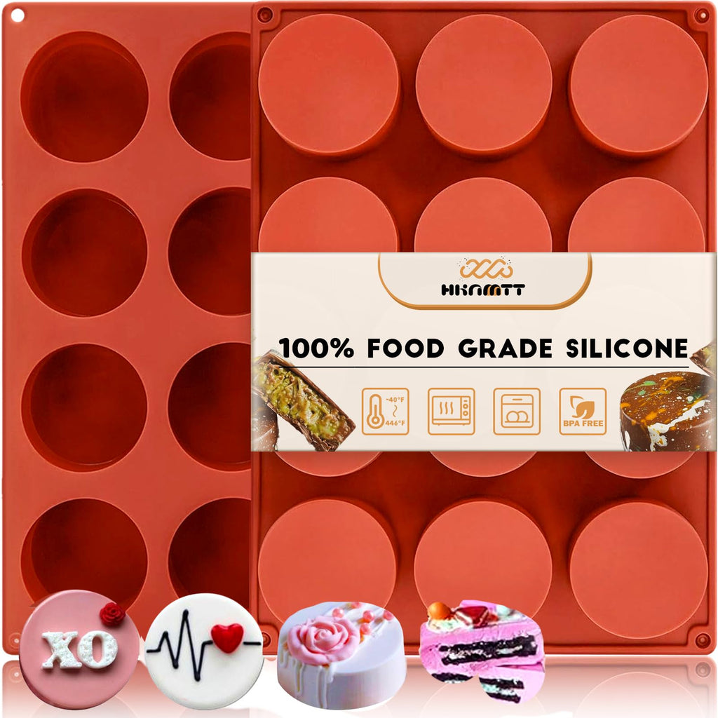 HKNMTT Round Silicone Molds 2 PCS, 12-Cavity 2.1" Cylinder Chocolate Covered Cookie Mold, Food Grade Non-Stick Baking Moulds Compatible Oreos Candy Handmade Soap Pudding Jello Mini Cake Jelly Brownie
