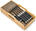 Mospten Bamboo Knife Drawer Organizer Insert - Kitchen In-Drawer Knife Block Holder, Flexible Dividers for Knives Organization