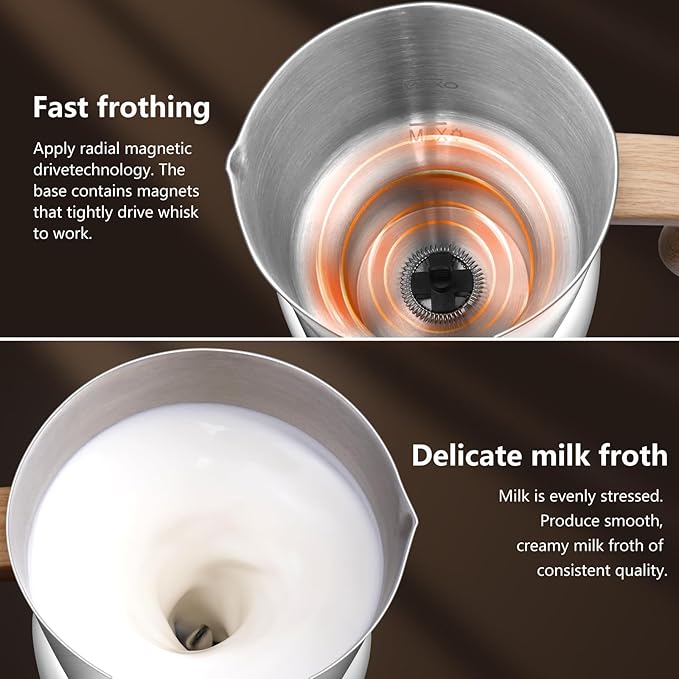AMZCHEF 8-IN-1 Milk Frother and Steamer 550 Watts, 21 oz Split Stainless Steel Automatic Steamer, Milk's Warmer for Latte, Cappuccino, Hot and Cold Froth, Heated Milk, Hot Chocolate, Baby Food