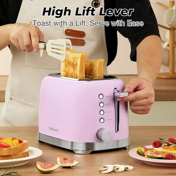 Culinaid Toaster 2 Slice Retro Stainless Steel, Pastel Pink