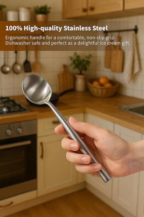 Stainless Steel Ice Cream Scoop - Ergonomic Handle small Ice Cream Scooper Heavy Duty Ice Cream Scoops Best Rated - One-Piece Dishwasher Safe Icecream Scoop Stainless Steel