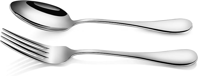 Artaste 56426 Rain 18/10 Stainless Steel Large Serving Spoons and Forks Set, 6 of Each, 12 Pieces, Silver