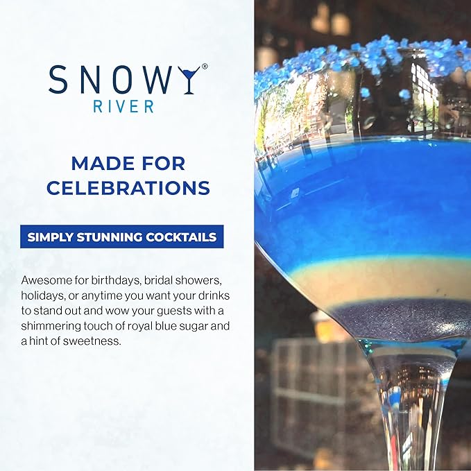 Snowy River Natural Cocktail Sugar Rimmer - Kosher Certified Naturally Colored Beverage Rimming Sugar for Cocktails, Margaritas, Drinks (Royal Blue, 4 Ounce)